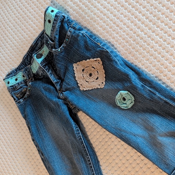 Stylish Kids Blue Jeans with Crochet Accents - Picture 1 of 8